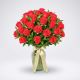 Florero de cristal con 36 rosas rojas premium y follaje verde – Flores Bucaramanga
